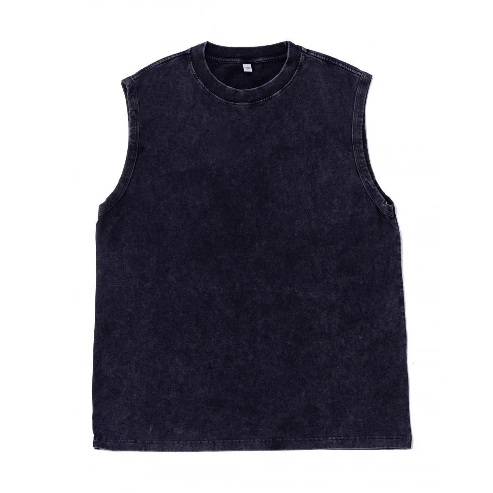 2026 New Summer Men's Washed Cotton Tank Tops Muscle Gym Sleeveless Workout T Shirts Running Beach Loose Cutoff Tees thumbnail 2