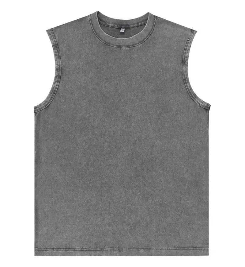 2026 New Summer Men's Washed Cotton Tank Tops Muscle Gym Sleeveless Workout T Shirts Running Beach Loose Cutoff Tees thumbnail 6