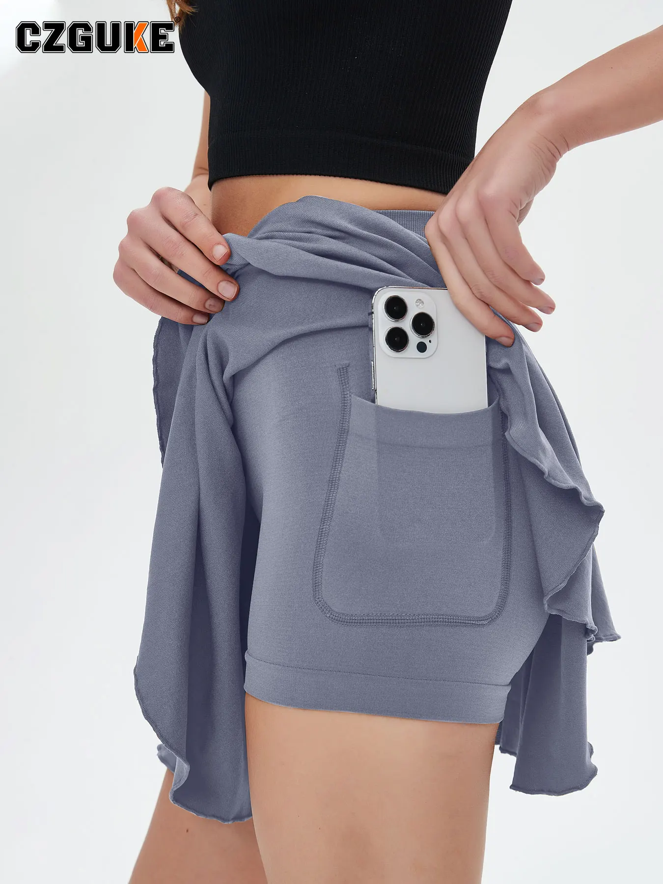 CZGUKE Women's Tennis Skirt with Pocket Shorts Sports Skirt High Waist Golf Skirt Running Sports Skirt 2-in-1 Fitness Skirt thumbnail 5