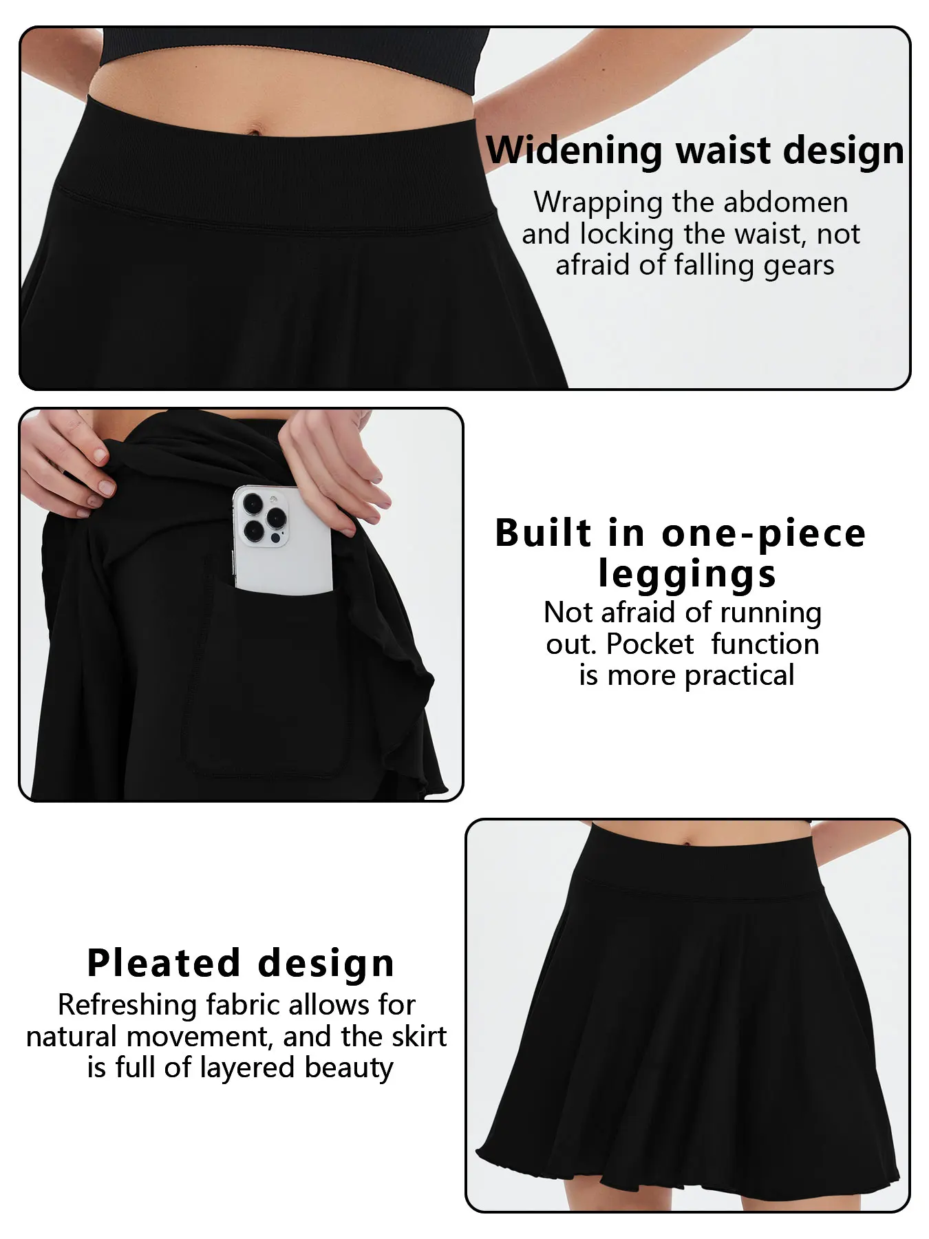 CZGUKE Women's Tennis Skirt with Pocket Shorts Sports Skirt High Waist Golf Skirt Running Sports Skirt 2-in-1 Fitness Skirt thumbnail 6
