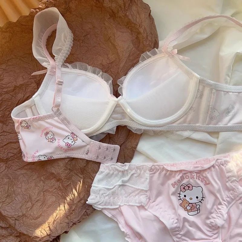 Cute Hello Kitty girl underwear, no wires, small breast push-up, anti-sagging, secondary breast reduction, bra set, holiday gift thumbnail 4