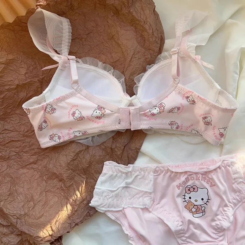 Cute Hello Kitty girl underwear, no wires, small breast push-up, anti-sagging, secondary breast reduction, bra set, holiday gift thumbnail 5