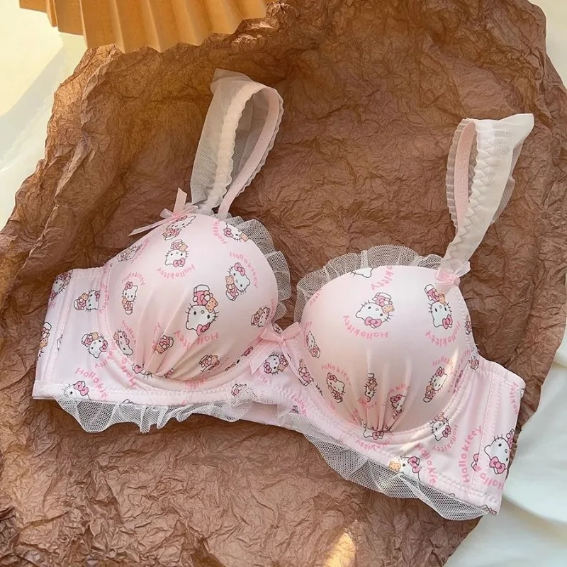 Cute Hello Kitty girl underwear, no wires, small breast push-up, anti-sagging, secondary breast reduction, bra set, holiday gift thumbnail 3