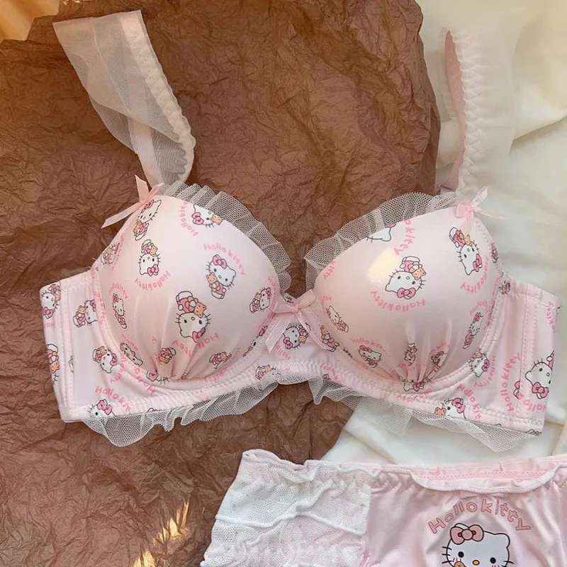 Cute Hello Kitty girl underwear, no wires, small breast push-up, anti-sagging, secondary breast reduction, bra set, holiday gift thumbnail 6