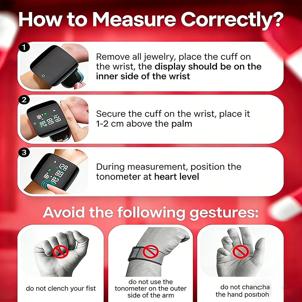 New Wrist Tonometer Medical BP Monitor Rechargeable Wrist Blood Pressure Monitor Voice Broadcast Tensiometer Sphygmomanometer thumbnail 6