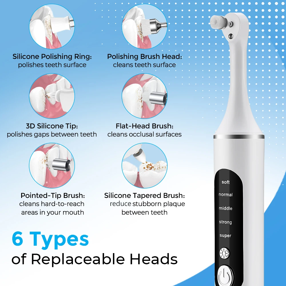 5 Level Electric Teeth Cleaner with 6 Interchangeable Heads LED Light Reduce Teeth Stone Home Dental Care Tools Teeth Instrument thumbnail 2