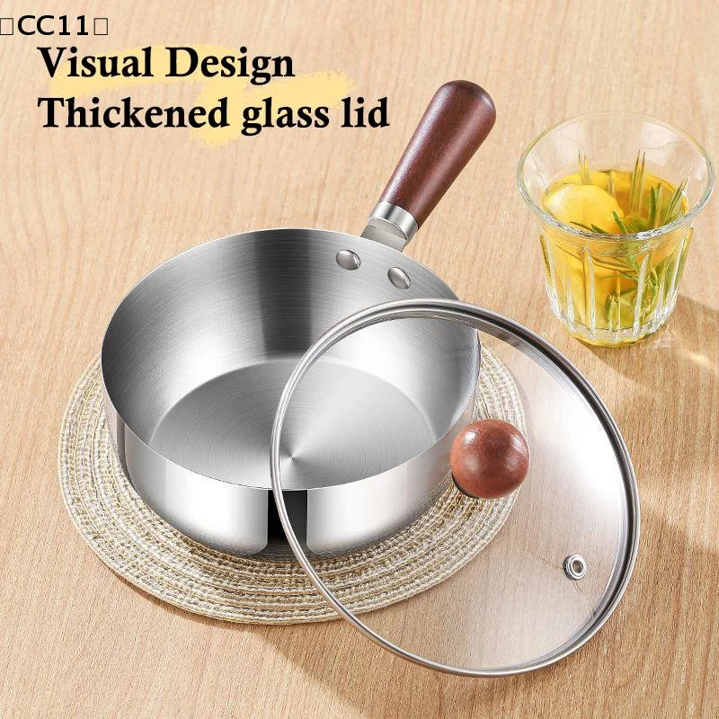 〔CC11〕1Pcs Stainless Steel Oil Pot Wooden Mini Soup Milk Pots Thicken Small Saucepan Cooking Tools Kitchen Accessories