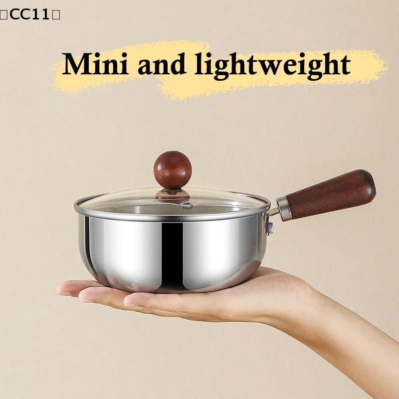〔CC11〕1Pcs Stainless Steel Oil Pot Wooden Mini Soup Milk Pots Thicken Small Saucepan Cooking Tools Kitchen Accessories thumbnail 4