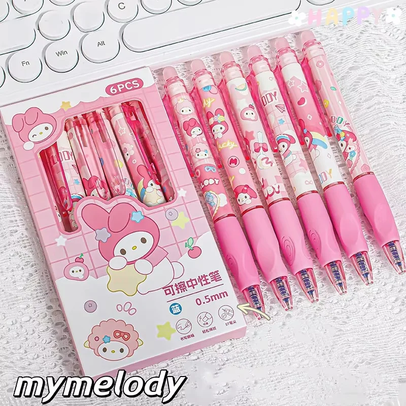 6pcs Sanrio Erasable Gel Pen Pochacco Kuromi Cinnamoroll Hello Kitty Student Neutral Ball Pen Office School Supplies Stationery thumbnail 6