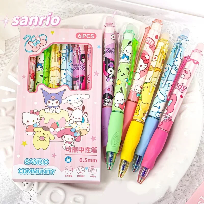 6pcs Sanrio Erasable Gel Pen Pochacco Kuromi Cinnamoroll Hello Kitty Student Neutral Ball Pen Office School Supplies Stationery thumbnail 3