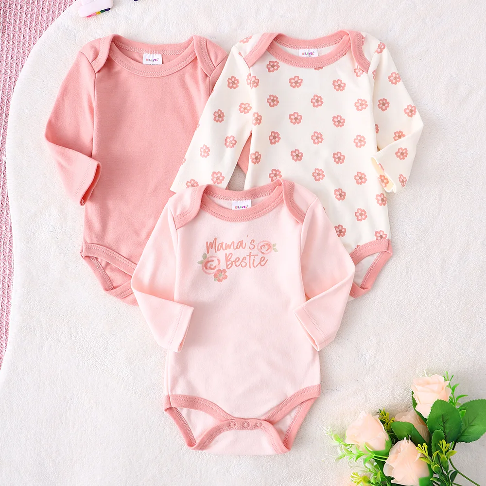Baby girl clothes 3PCS Baby girl onesie New style Spring/Autumn long-sleeved onesie Cotton fabric Suitable for 0-9months