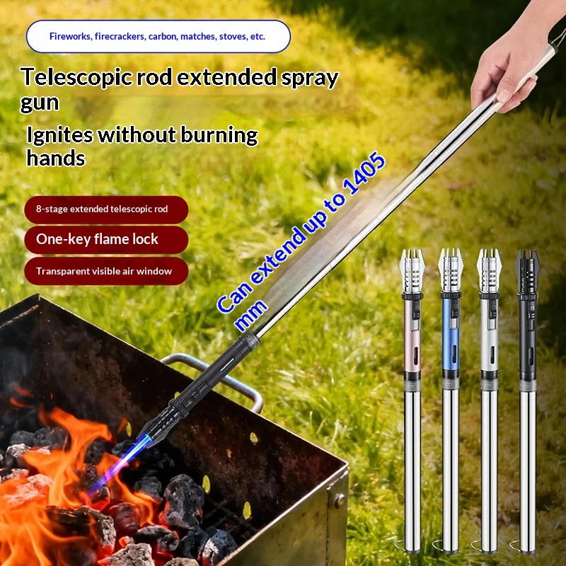 BBQ Barbecue Candle Lengthening Powerful Metal Gas Lighter Windproof Turbo Kitchen Torch Cigar Smoking Accessories Flashlight