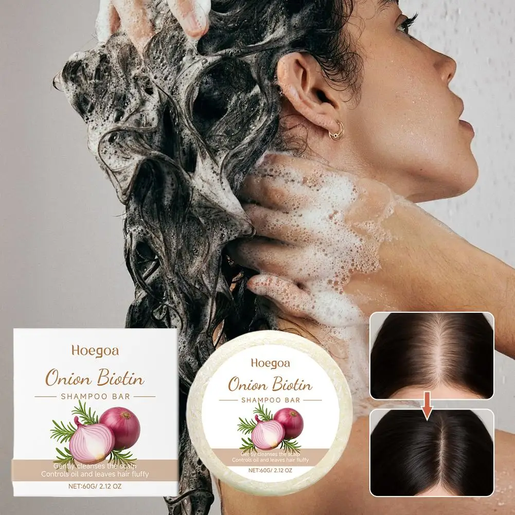 Onion Biotin Shampoo Soap Refreshing, Moisturizing, Strengthen Hair Roots and Reduce Hair Lost Remove Dandruff Shampoo thumbnail 3