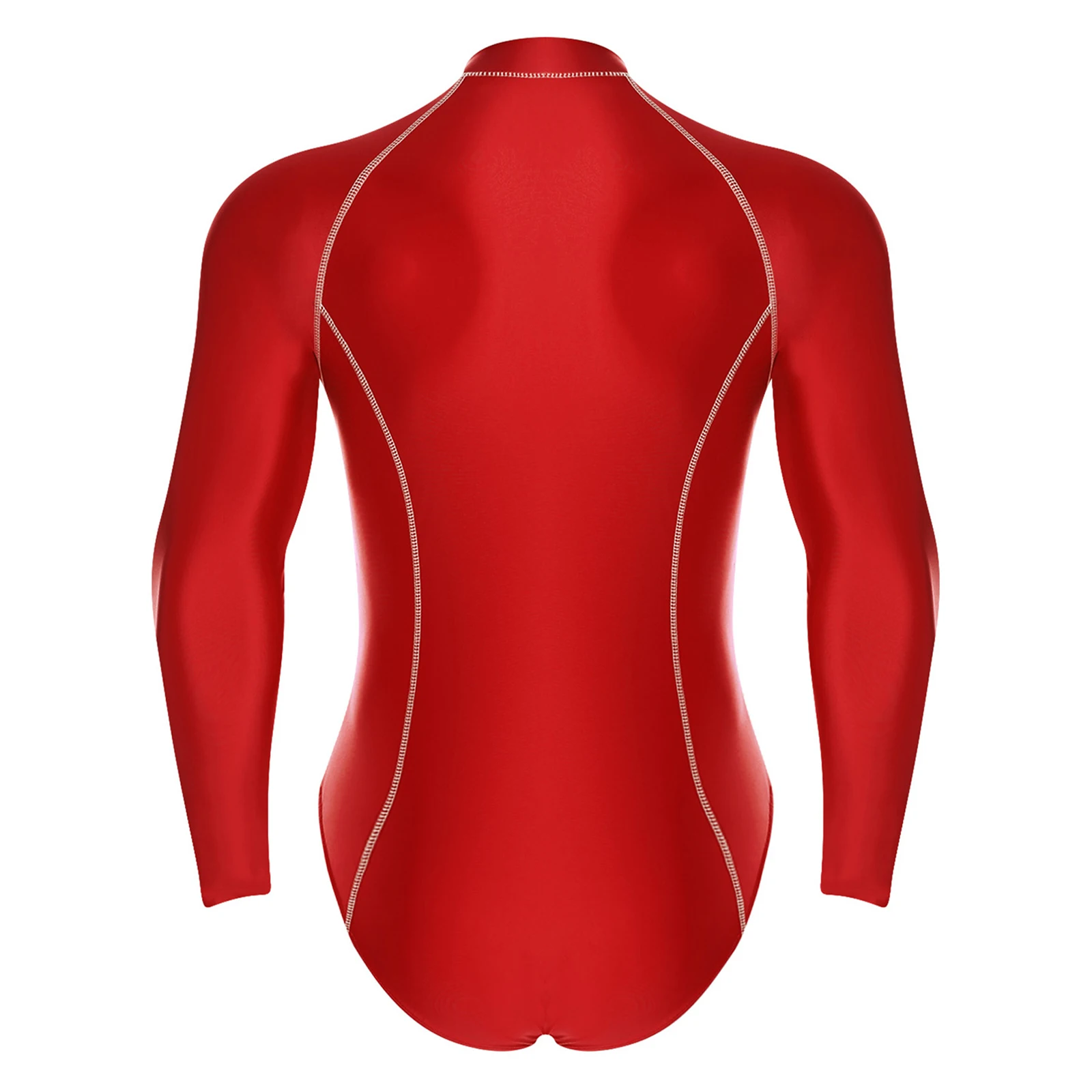 Men Glossy Bodysuit Rash Guard Swimsuit Long Sleeve One Piece Swimwear Front Zipper Leotard Jumpsuit Beach Surfing Swimming Suit thumbnail 4