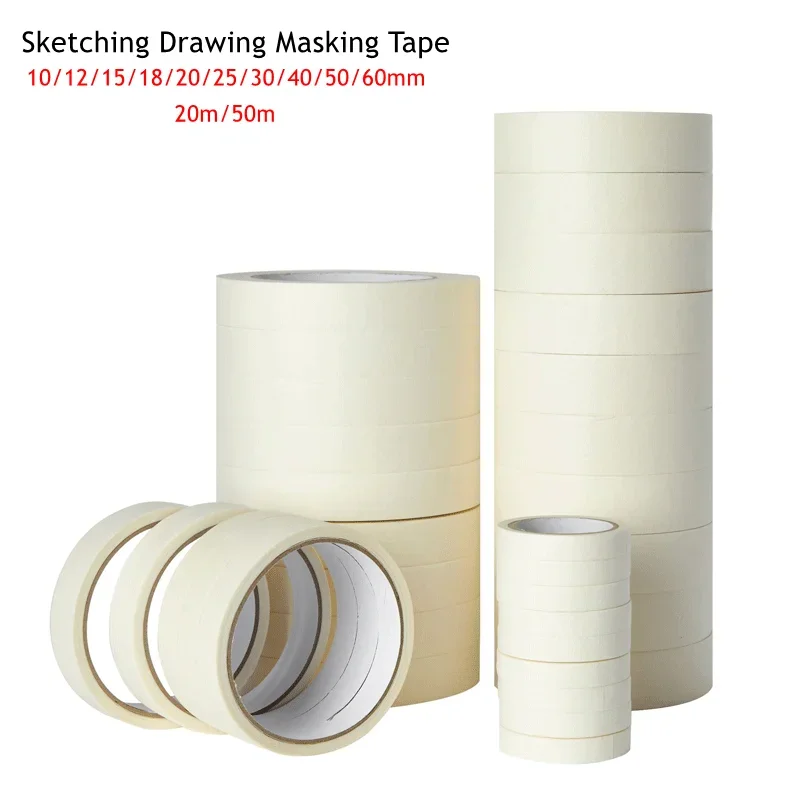 50m/20m Masking Tape White Color 12/18/60mm Single Side Tape Adhesive Crepe Paper for Oil Painting Sketch Drawing Supplies thumbnail 2