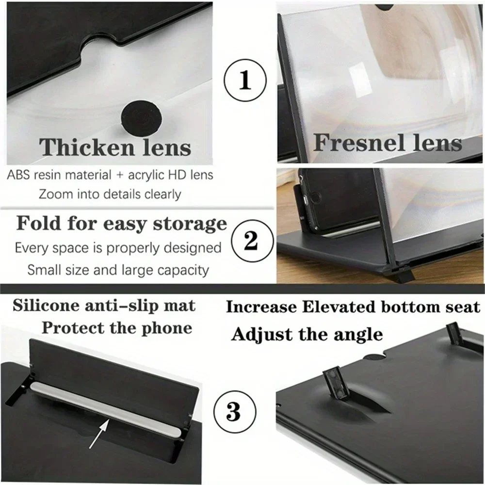 12/10Inch HD Cell Phone Screen Amplifier Mobile Phone Holder Mobile Phone Portable Phone Screen Video Magnifier Stand Bracket thumbnail 6