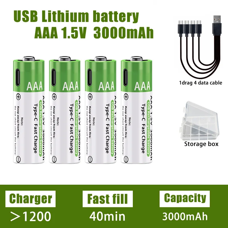 AA/AAA Rechargeable Battery 3000mAh/3800mAh Lithium Battery 1.5V Constant Voltage Fast Charging Type-C For Remote Mouse Toy Ect thumbnail 2