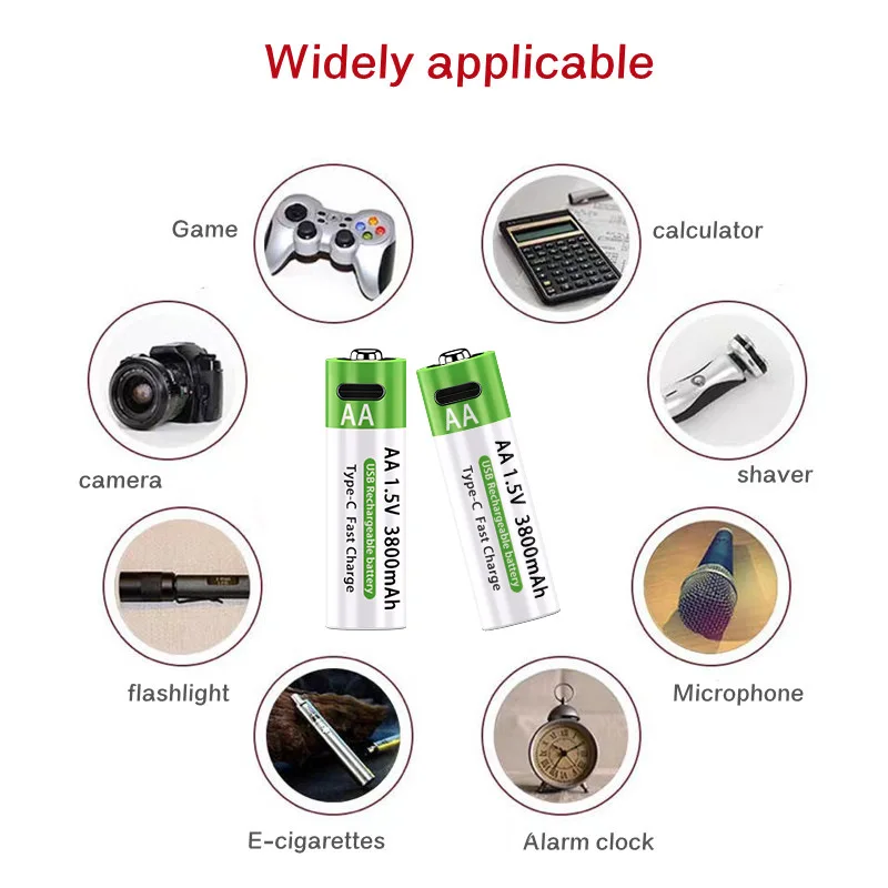 AA/AAA Rechargeable Battery 3000mAh/3800mAh Lithium Battery 1.5V Constant Voltage Fast Charging Type-C For Remote Mouse Toy Ect thumbnail 5