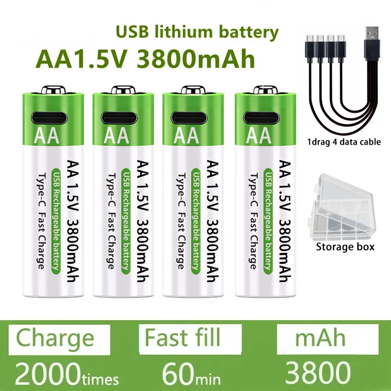 AA/AAA Rechargeable Battery 3000mAh/3800mAh Lithium Battery 1.5V Constant Voltage Fast Charging Type-C For Remote Mouse Toy Ect thumbnail 3