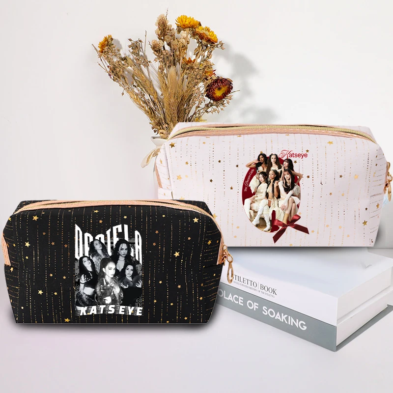 Fashion K POP K-KATSEYE Makeup Bag Hot Stamping Star Printed Woman's Exquisite Zipper Cosmetics Storage Pocket Cute Purse Gifts