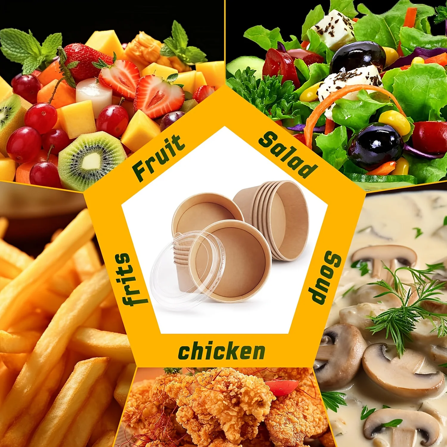 17Oz/500Ml 25/50 Pack Paper Bowls with Lids, Disposable Soup Bowls, Food Containers Lunch Box, Salad Bowls, Meal Prep Bowls thumbnail 5