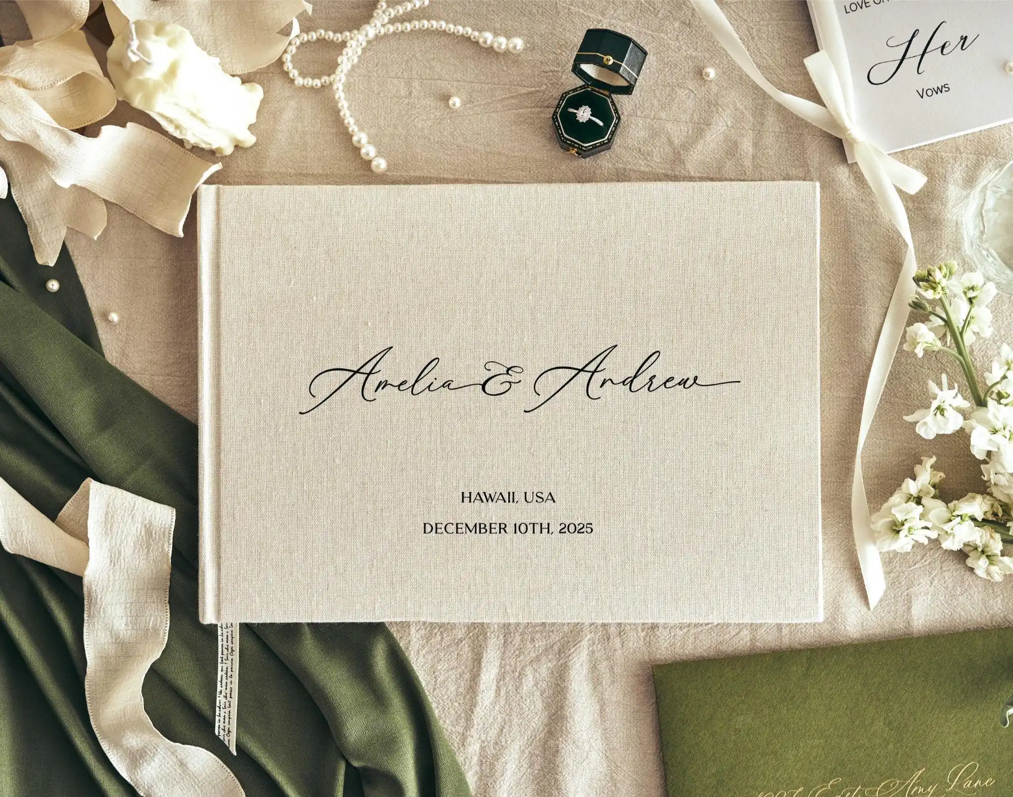 Custom Linen Wedding Guest Book Polaroid Photo Album Engagement Anniversary Scrapbook Reception Keepsake Book Birthday book thumbnail 3
