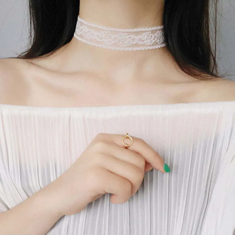 Short Lace Choker Nekclace for Women Girl Black White Color Fashion Romantic Necklace Gift for Party Wholesale Neck Jewelry thumbnail 5