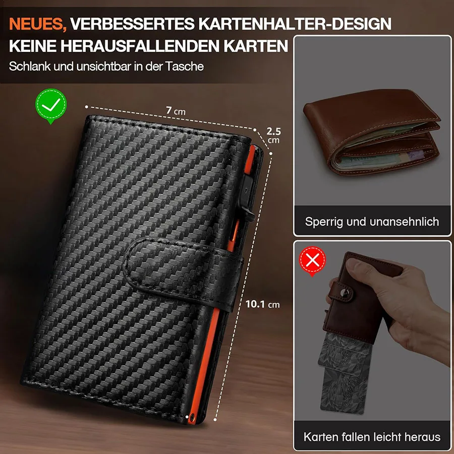 Pop Up Wallet with Coin Compartment RFID Protection Credit Card Holder Wallet for men thumbnail 3