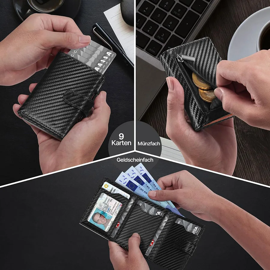 Pop Up Wallet with Coin Compartment RFID Protection Credit Card Holder Wallet for men thumbnail 4