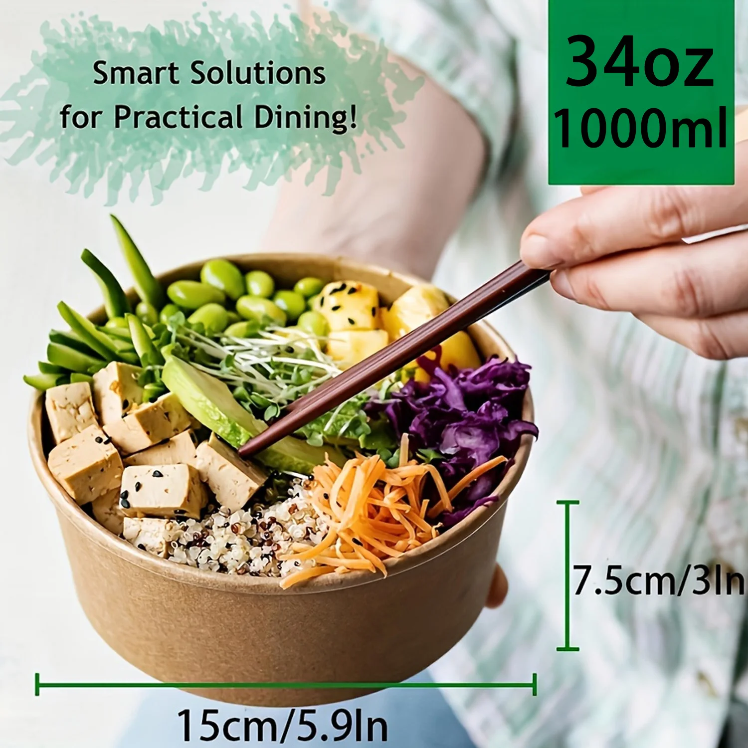 34Oz/1000Ml 25/50 Pack Paper Bowls with Lids, Disposable Soup Bowls, Food Containers Lunch Box, Salad Bowls, Meal Prep Bowls thumbnail 2