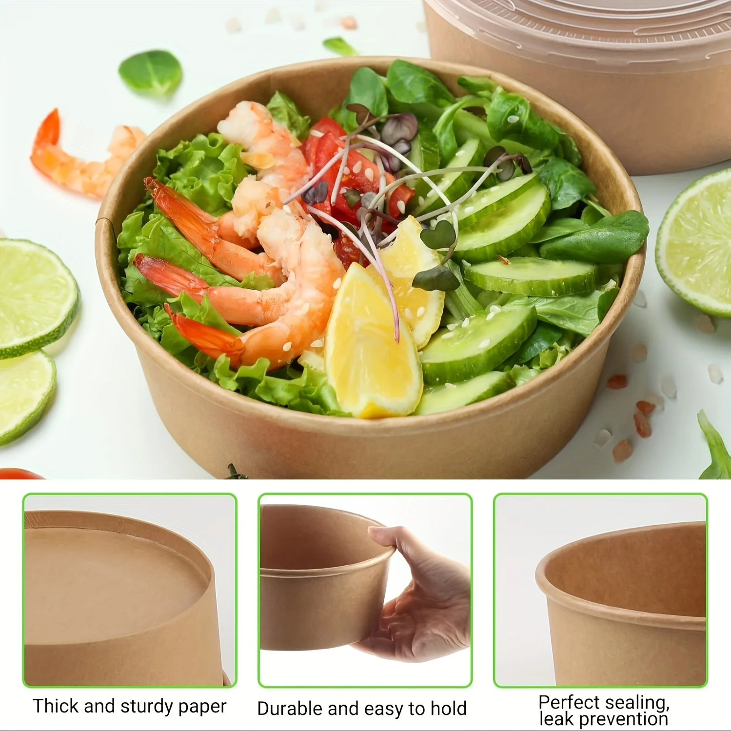 44Oz/1300Ml 25/50 Pack Paper Bowls with Lids, Disposable Soup Bowls, Food Containers Lunch Box, Salad Bowls, Meal Prep Bowls thumbnail 3