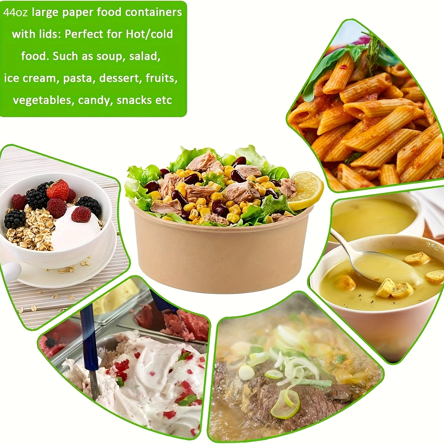 44Oz/1300Ml 25/50 Pack Paper Bowls with Lids, Disposable Soup Bowls, Food Containers Lunch Box, Salad Bowls, Meal Prep Bowls thumbnail 4