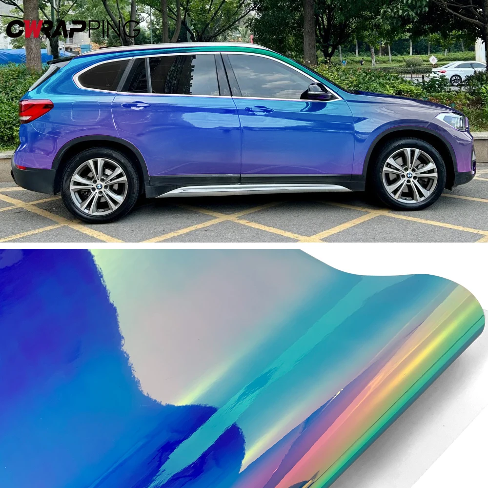 Rainbow Vinyl Wrap Stickers for Car Wrapping Vinyl Paper for Car Iridescent Holographic Film Blue Accessories Auto Body Covering thumbnail 5
