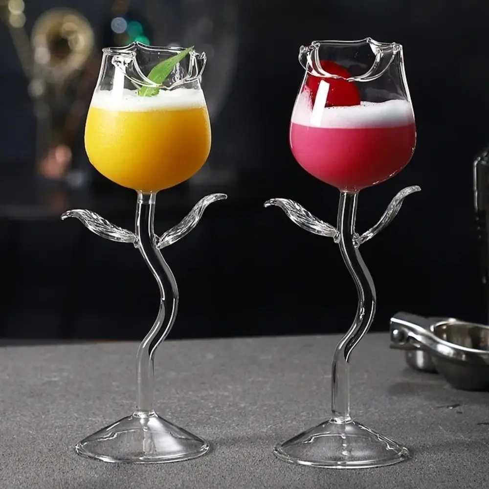 Romantic 150/280ml Rose Wine Goblet Transparent Glassware Rose Wine Glass Rolled Cup Rim Cocktail Glasses Cup Wedding Gift