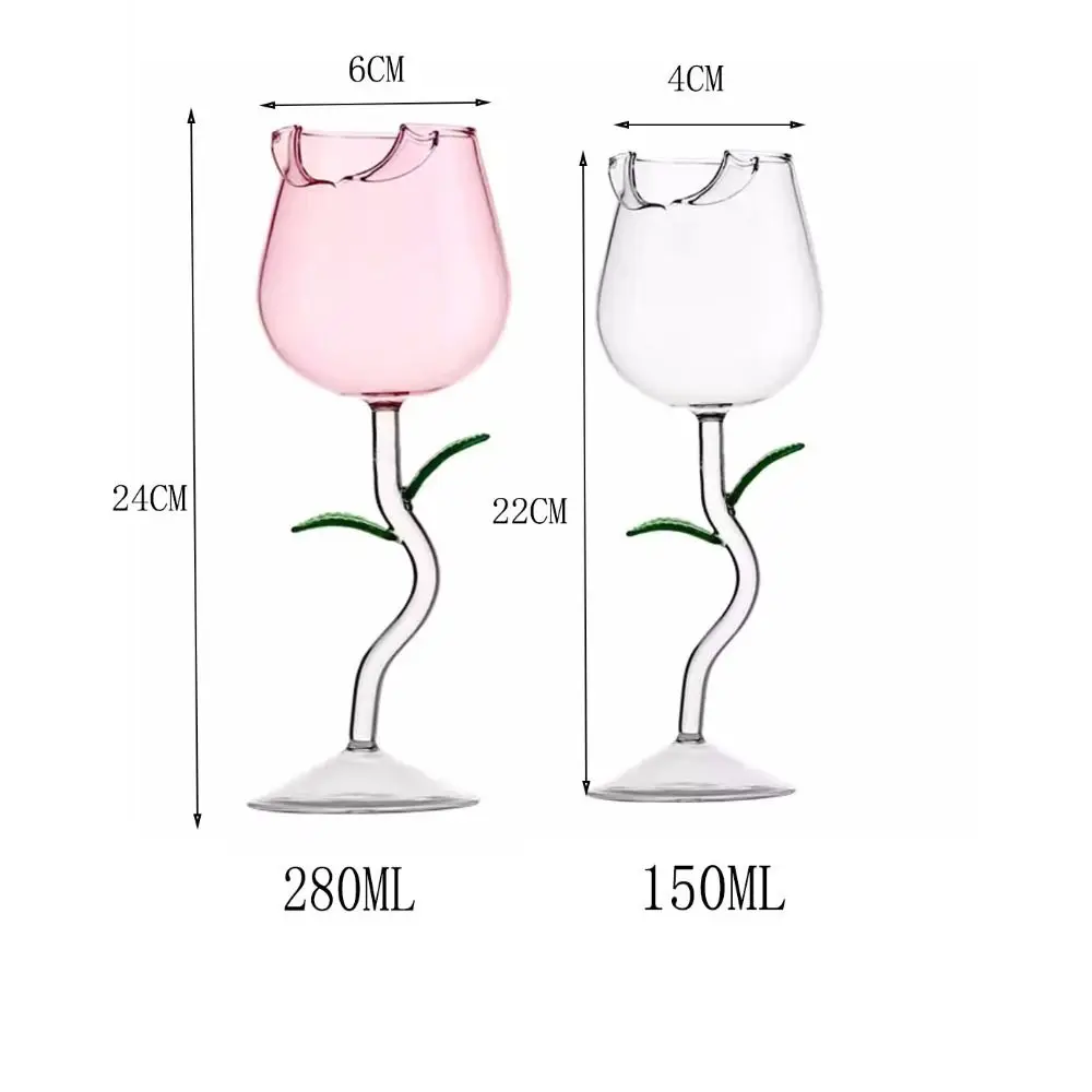 Romantic 150/280ml Rose Wine Goblet Transparent Glassware Rose Wine Glass Rolled Cup Rim Cocktail Glasses Cup Wedding Gift thumbnail 6
