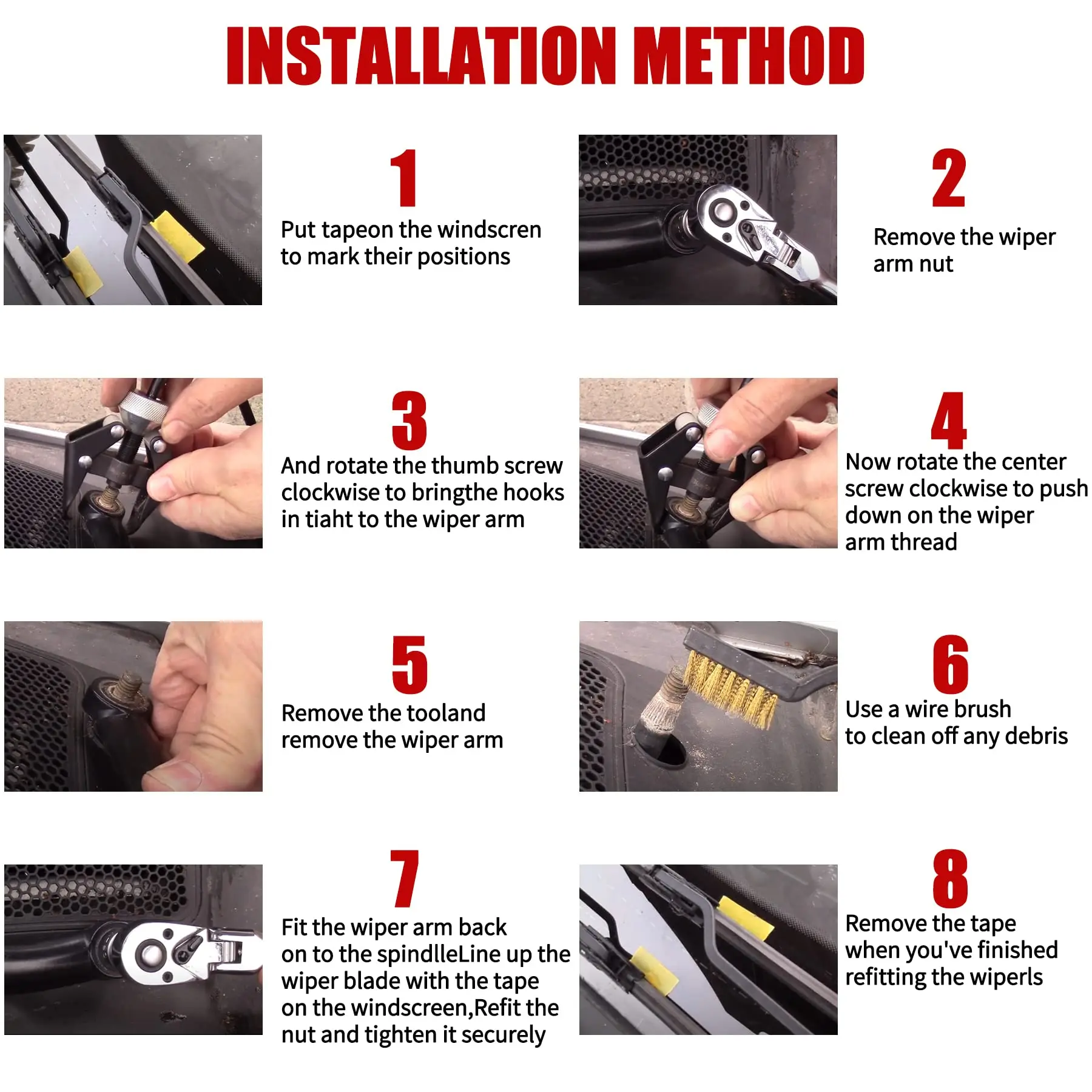 Battery Terminal Wiper Arm Puller Tool Windshield Wiper Arm Removal Tool Heavy-Duty Arm Bearing Remover Puller Repair Tool thumbnail 6