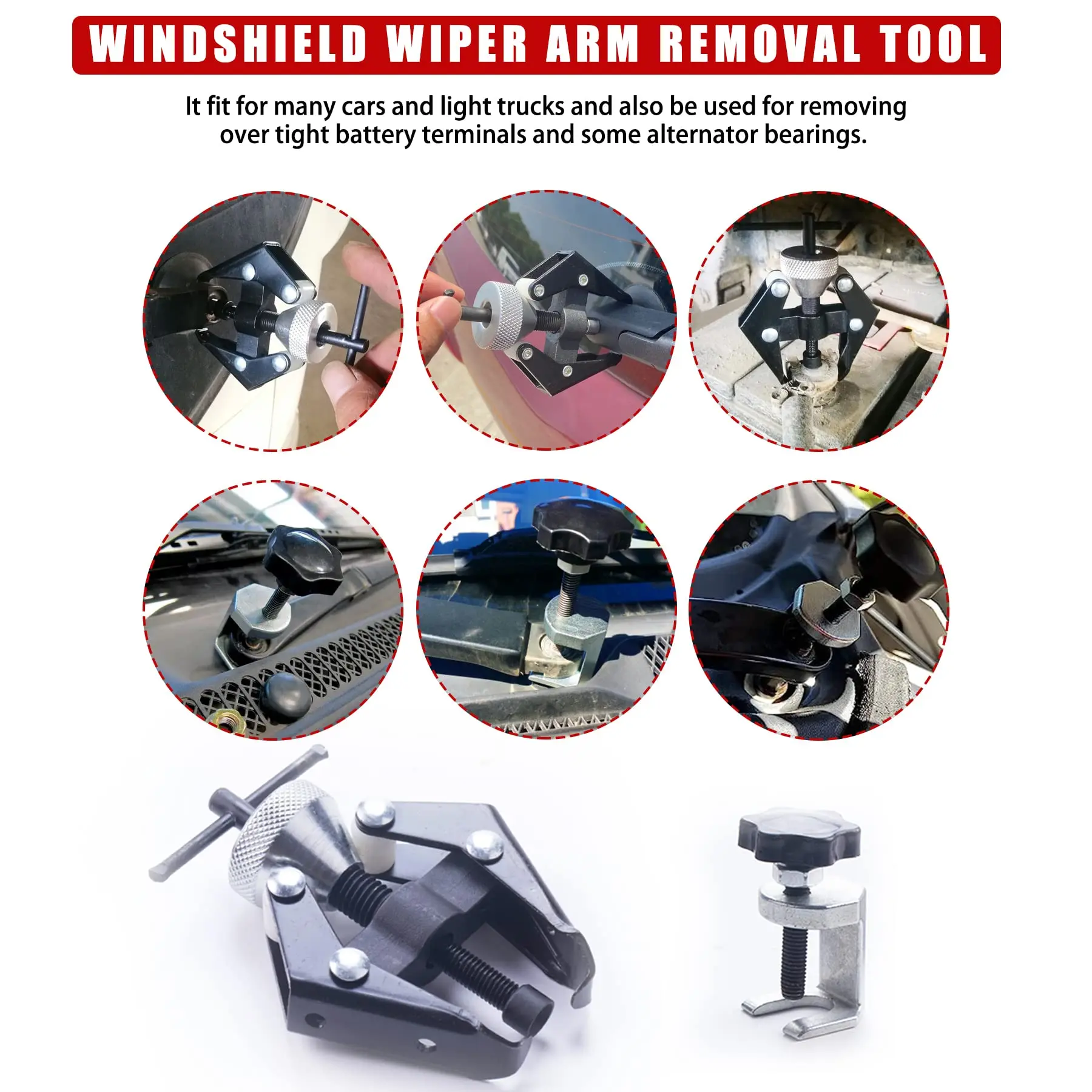 Battery Terminal Wiper Arm Puller Tool Windshield Wiper Arm Removal Tool Heavy-Duty Arm Bearing Remover Puller Repair Tool thumbnail 5