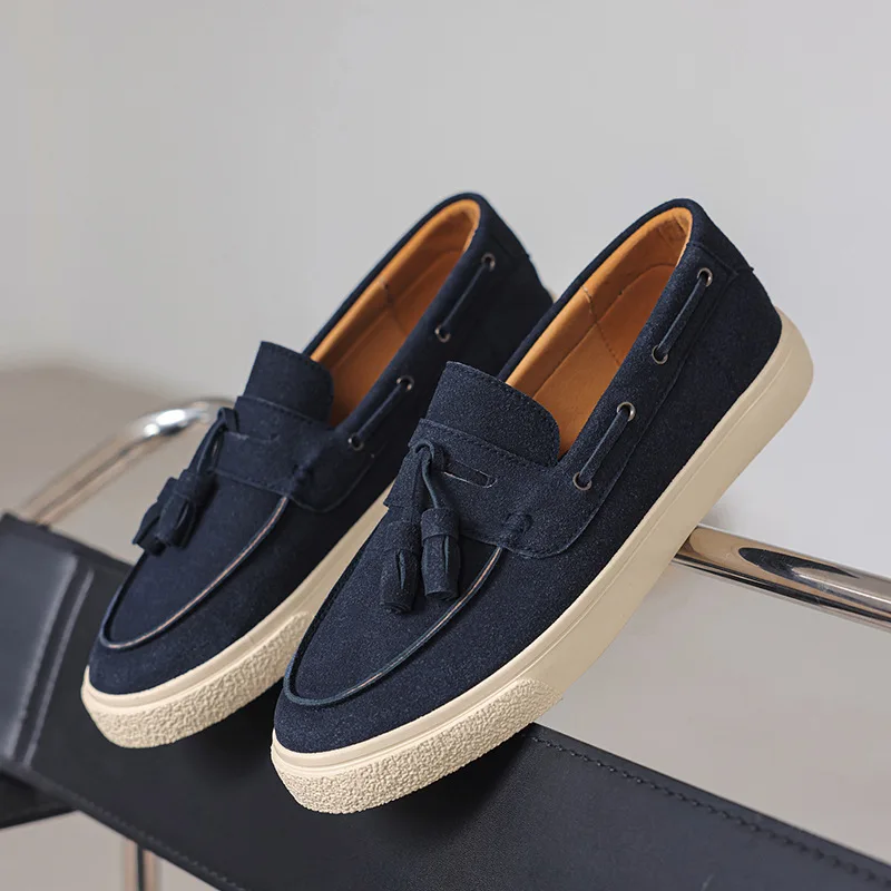 Men's Summer Tassel Loafers British Casual Slip-On Matte Bean Shoes Fashionable Rubber Sole Breathable round Toe Flat Heel thumbnail 2