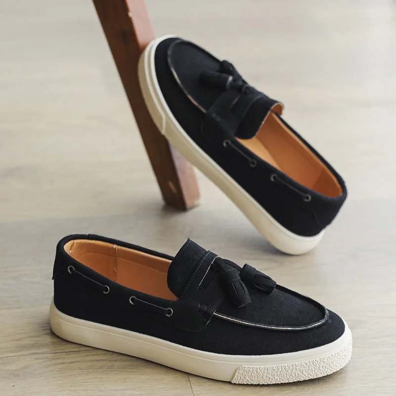 Men's Summer Tassel Loafers British Casual Slip-On Matte Bean Shoes Fashionable Rubber Sole Breathable round Toe Flat Heel thumbnail 4