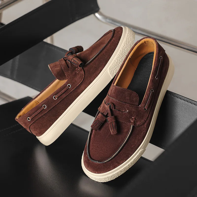 Men's Summer Tassel Loafers British Casual Slip-On Matte Bean Shoes Fashionable Rubber Sole Breathable round Toe Flat Heel thumbnail 3