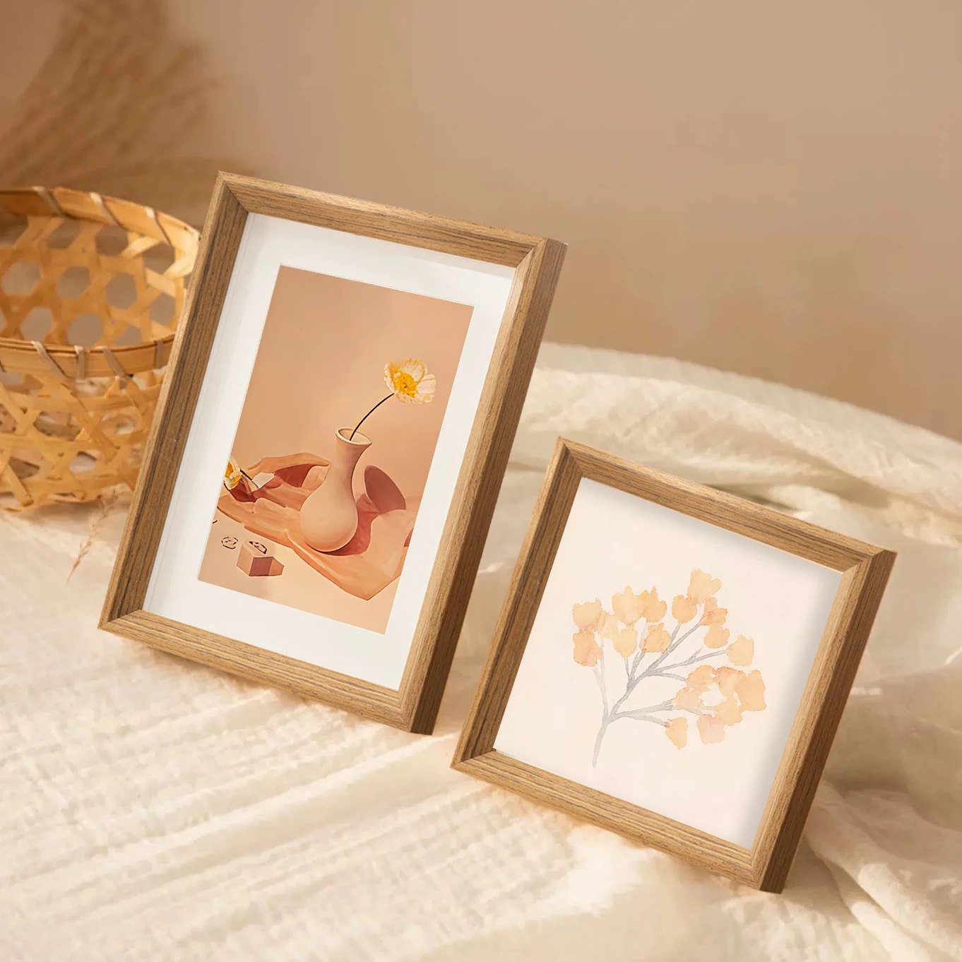 Square Wooden Picture Frame Nordic Style - Mini Frame for Oil Pastel Artwork, Mini Square Wooden Photo Frame Kids Photos Display thumbnail 4