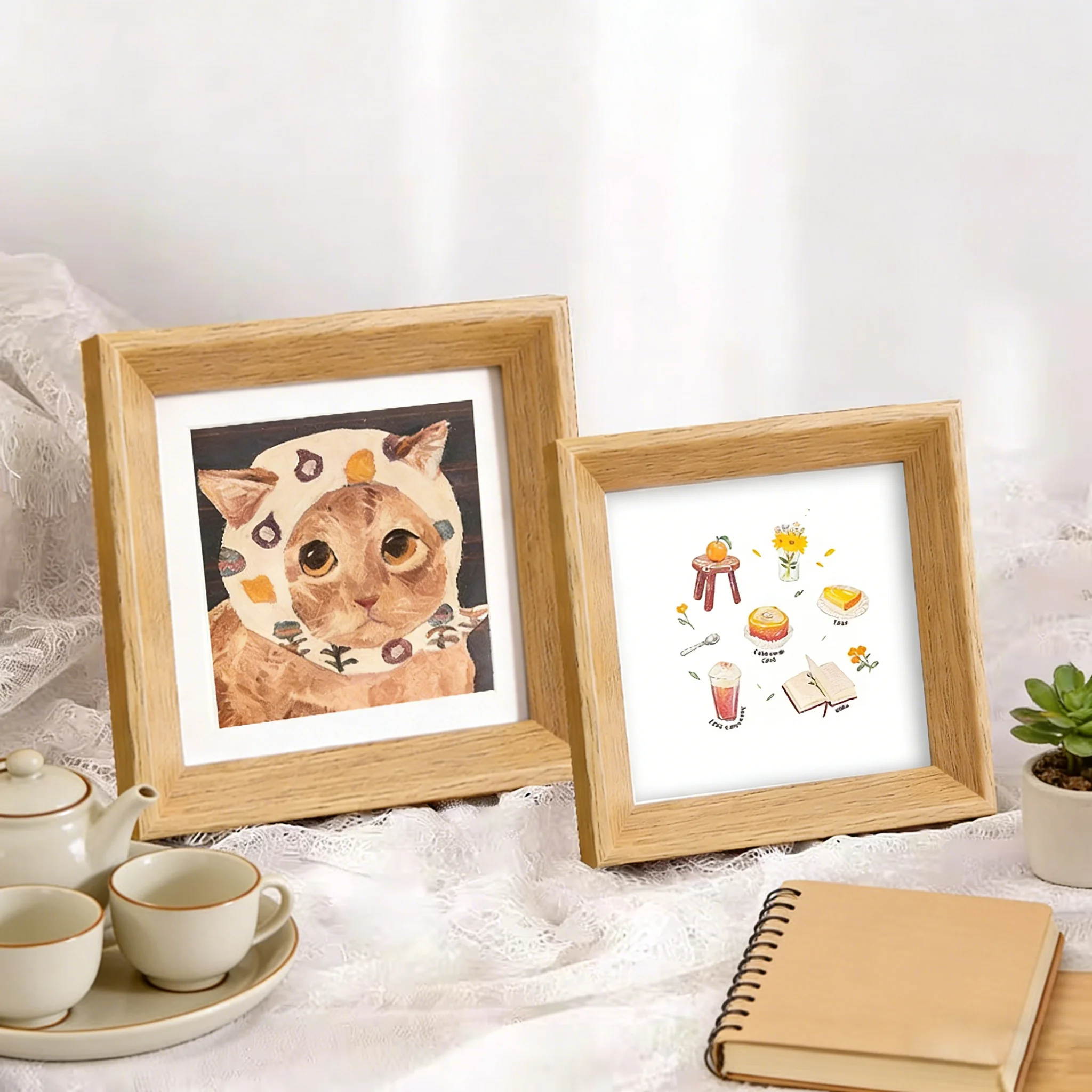 Square Wooden Picture Frame Nordic Style - Mini Frame for Oil Pastel Artwork, Mini Square Wooden Photo Frame Kids Photos Display thumbnail 6
