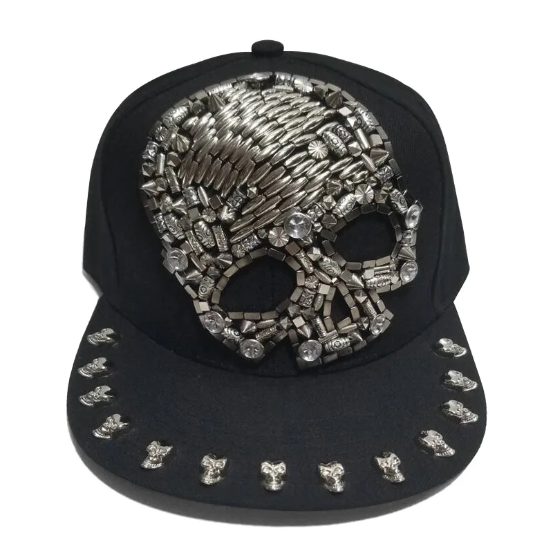 Hatsukoi Style Baseball Cap Rivet Skull Flat Brim Unisex Cross Stitch Hip Hop Street Dance Cap Summer Sun Protection Breathable thumbnail 3