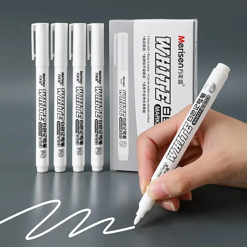 1/2/3/4/5Pcs White Marker Pens 2.0mm Oily Waterproof for DIY Graffiti Sketching - Stationery Writing School Supplies thumbnail 2