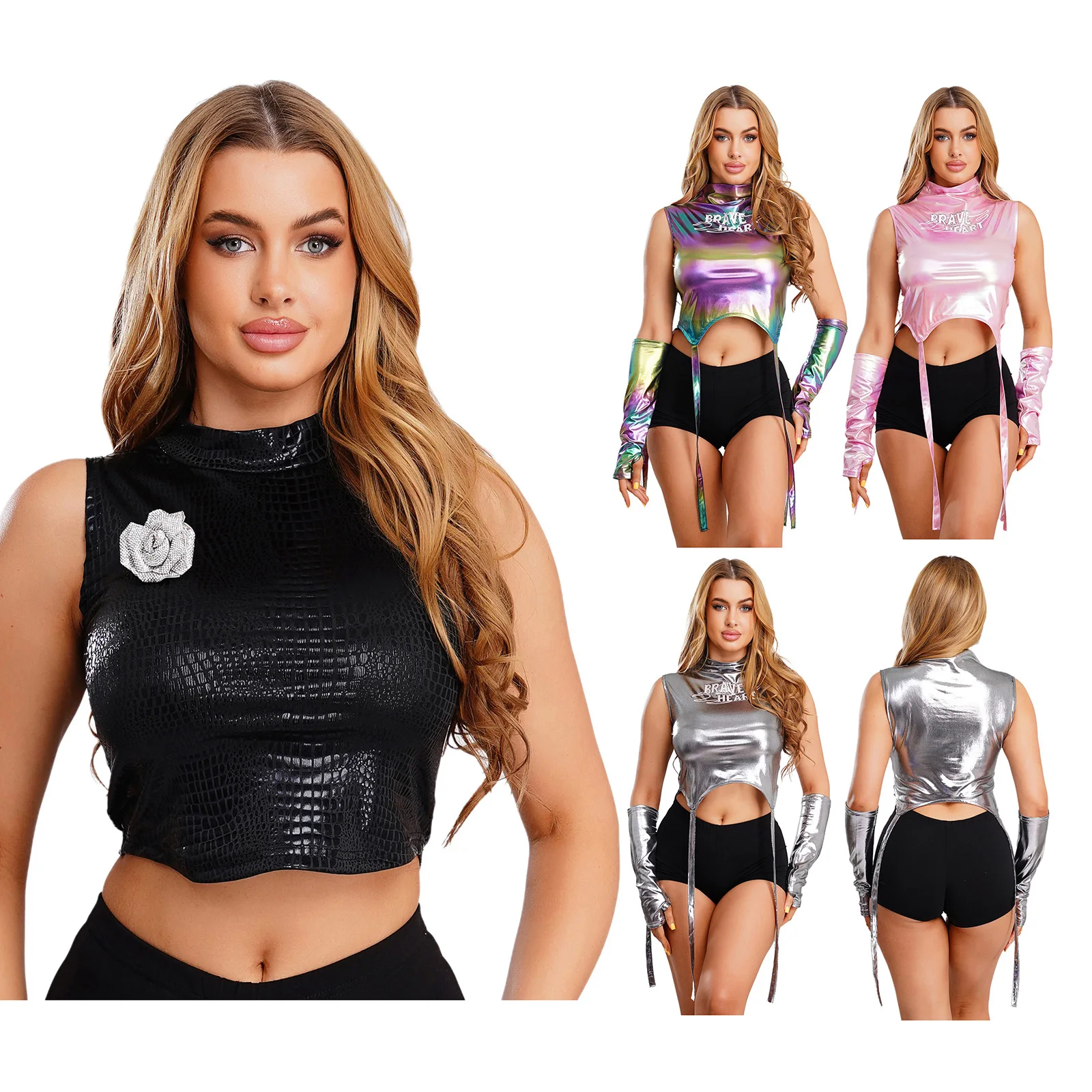 Women's Hip Hop Shiny Crop Top Street Dance Jazz Clothes Fashion Streetwear Set Group Stage Wear Competition Performance Costume thumbnail 4