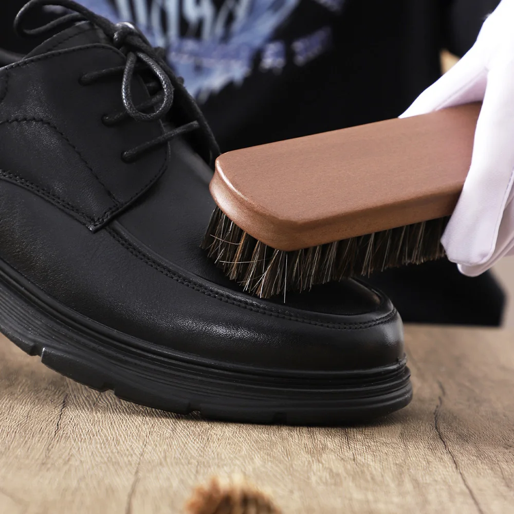 5PCS Horsehair Shoe Shine Kit - Portable Leather Shoe Care Set with Soft Brush, Polish Cloth & Shoe Horn thumbnail 4