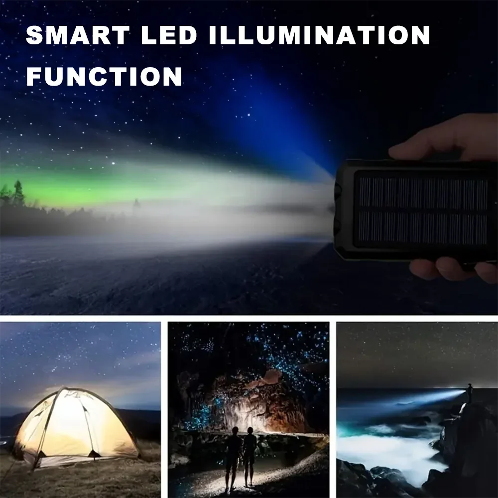 20000mAh Portable Solar Power Bank Built in 4 Cables External Battery Pack  Mini Powerbank  with LED Light for Cell Phones thumbnail 3
