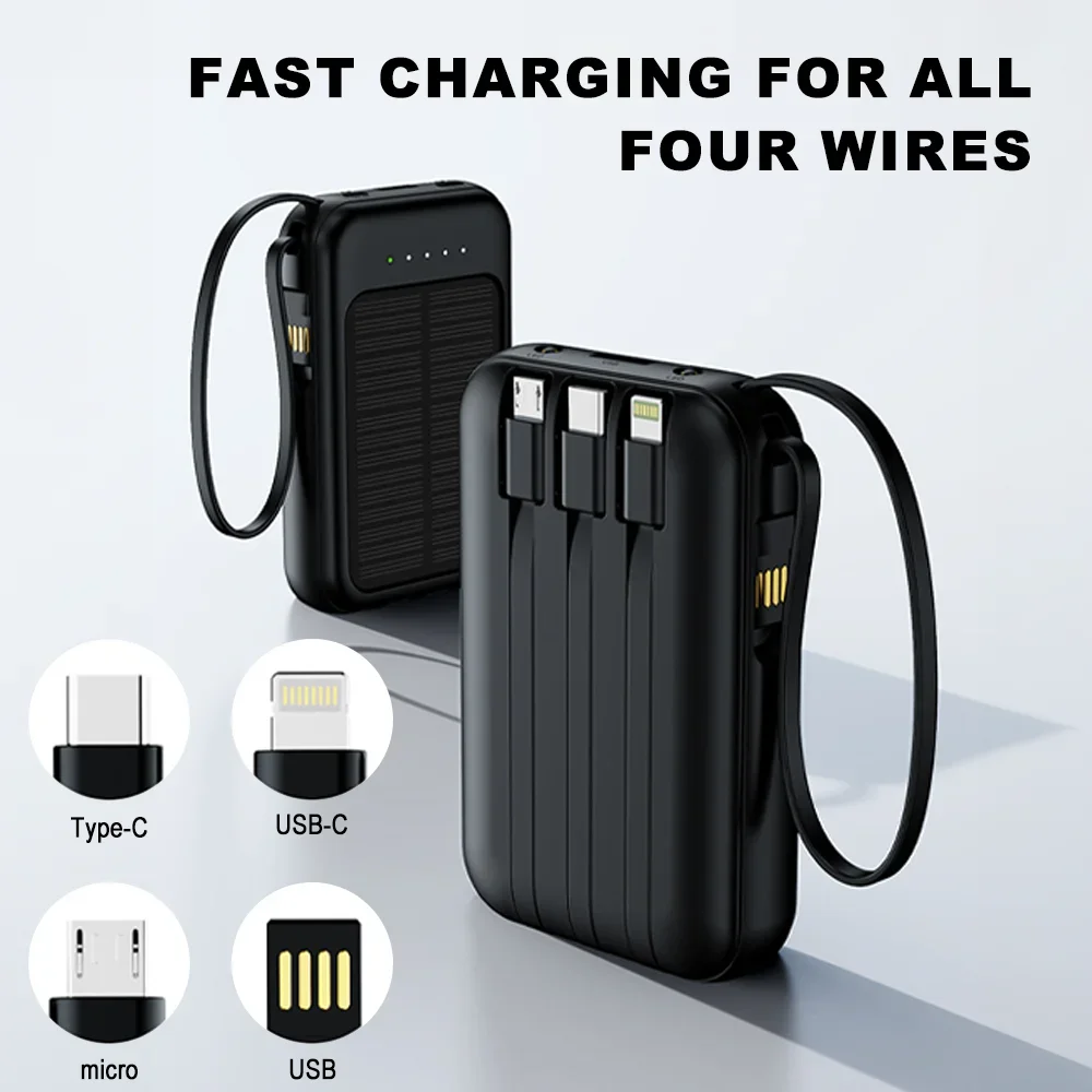 20000mAh Portable Solar Power Bank Built in 4 Cables External Battery Pack  Mini Powerbank  with LED Light for Cell Phones thumbnail 5