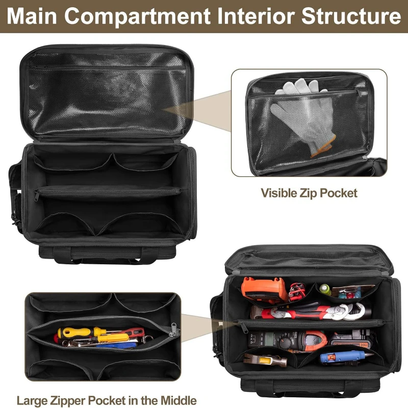 Heavy Duty Tool Bag Non-Slip Base Multipurpose Organizer for Handymen Carpenters Durable Portable Storage thumbnail 4