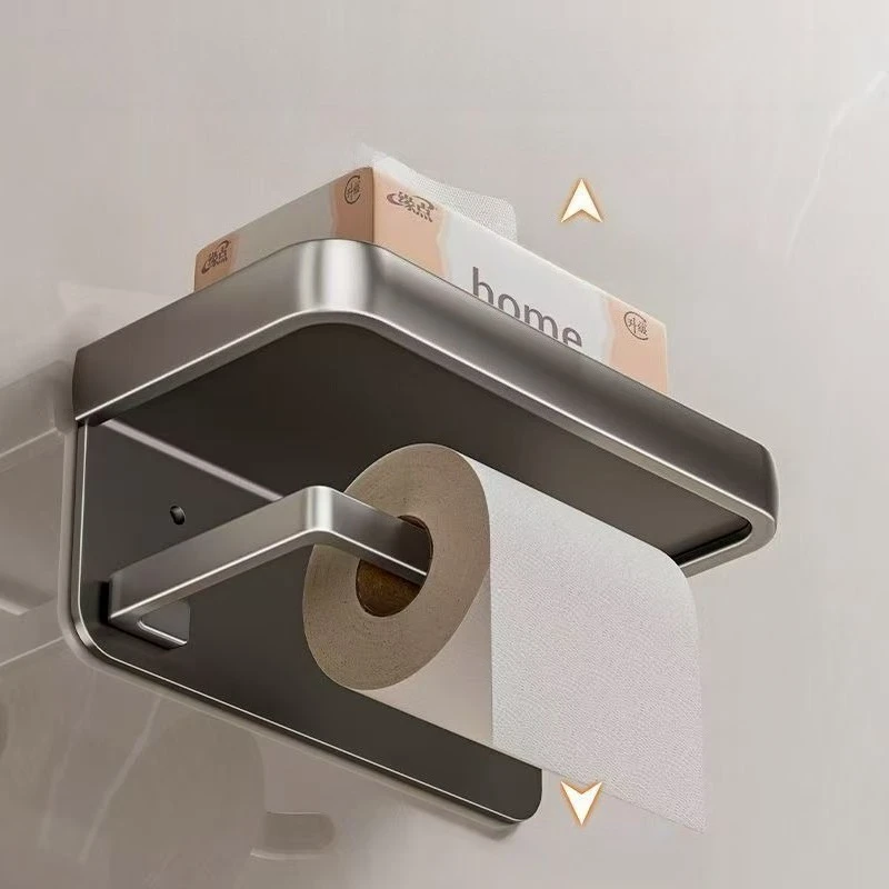 Non Perforated Bathroom Phone Storage Anti Slip and Anti Falling Roll Paper Holder Roll Paper Drawer Universal Sanitary Rack thumbnail 2